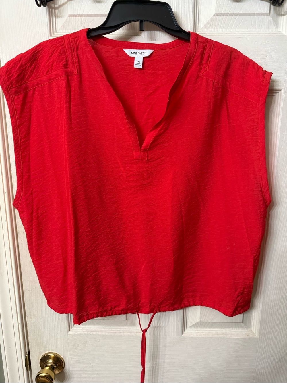 Nine West Bright Red V-Neck Sleeveless Drawstring Top